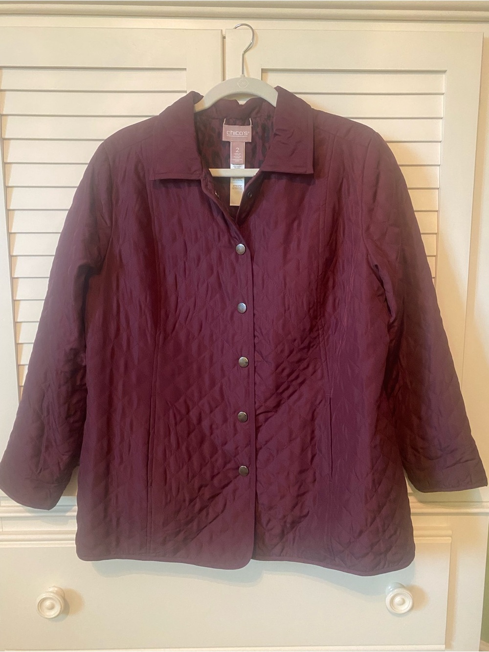 Chico's Quilted Snap-Front Jacket in Plum